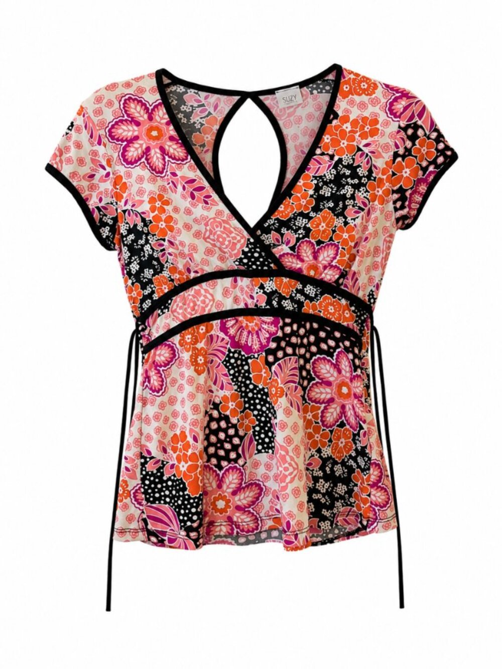 Suzy Shier Y2K Floral Patchwork Tie Back Top Estimated Size M